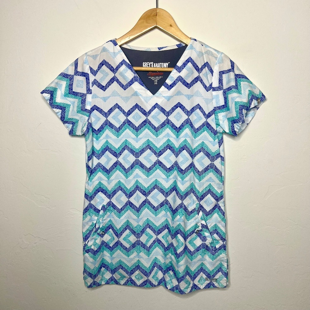 Grey's Anatomy Scrub Top, white, blue, teal